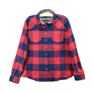 Jachs Girlfriend Women's Bea Pearl Snap Shirt Red Blue XL Long Sleeve Check